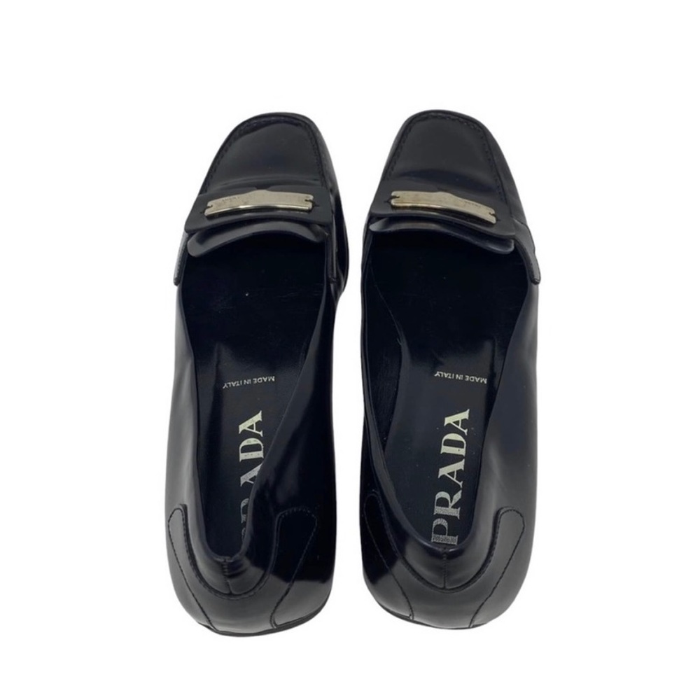 Prada Black Patent Leather Square Toe Loafer Flats with Buckle - Picture 4 of 11